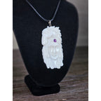 Vintage Buffalo Bone Carved Horse & Native American Figure Pendant Necklace