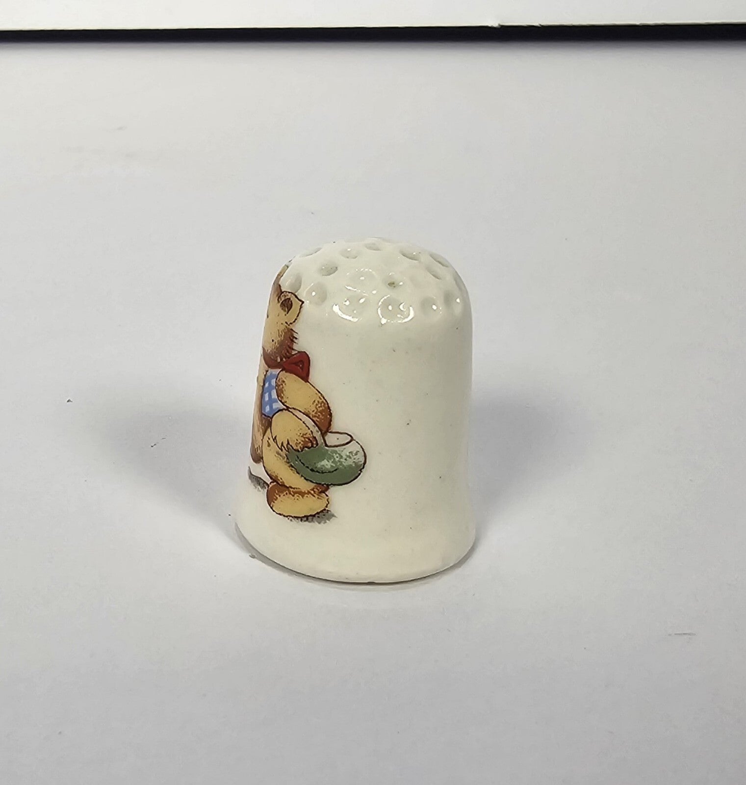 Teddy Bear Thimble – Vintage Porcelain Collectible Sewing Decor
