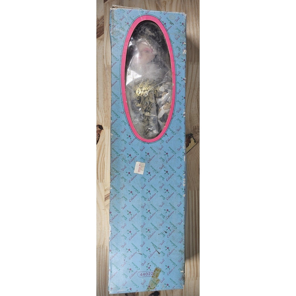 Vintage 1920s Porcelain Doll Gold White Lace Feather Boa In Box