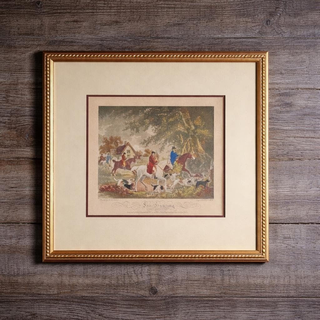 Antique Fox Hunting Print After George Morland Framed Equestrian Art