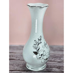 Vintage 25th Anniversary Porcelain Bud Vase with Silver Trim Floral Design