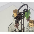 Vintage Oil Vinegar Cruet Set Glass Bottles Metal Caddy