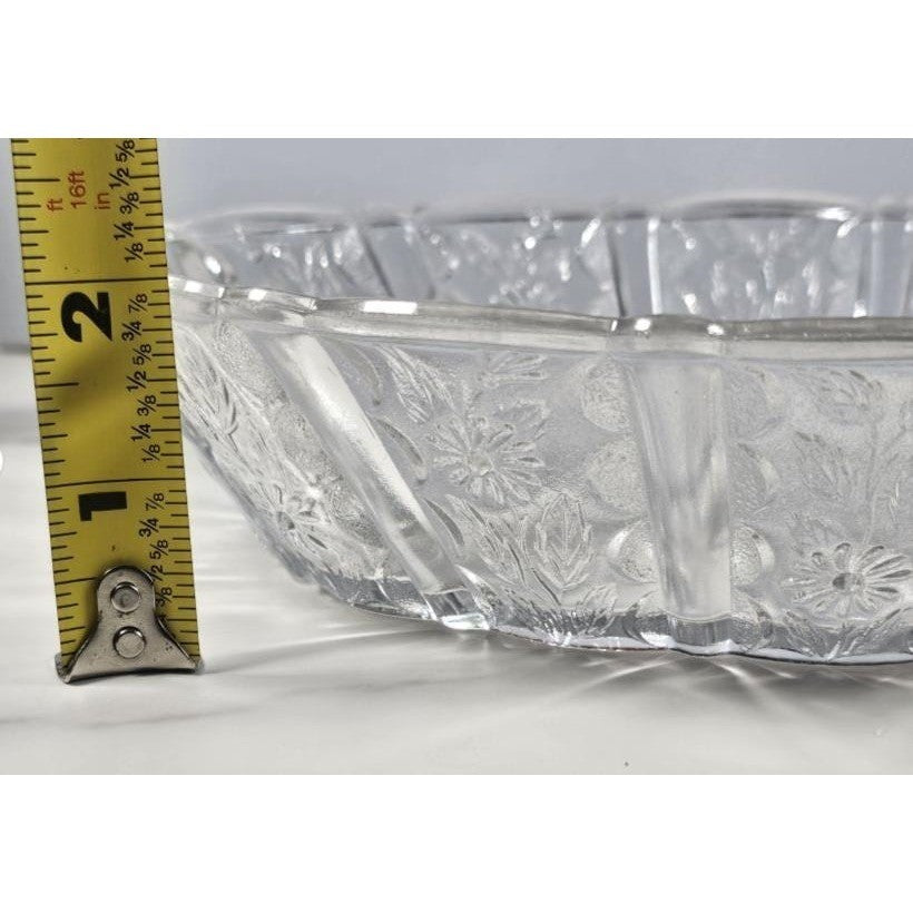 Vintage Clear Glass Sunflower Pattern Oblong Serving Bowl 9"