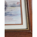 Vintage Framed Winter Landscape Print Signed, Rustic Wood Frame 14x13