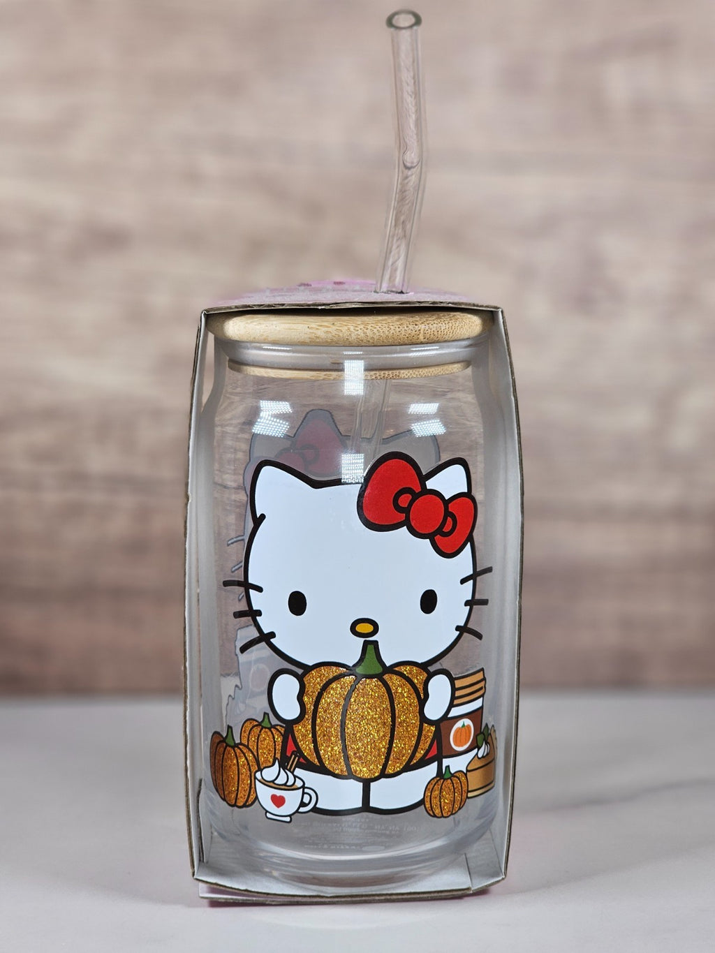 Hello Kitty Glass 16oz Tumbler with Bamboo Lid & Straw – Sanrio – NEW