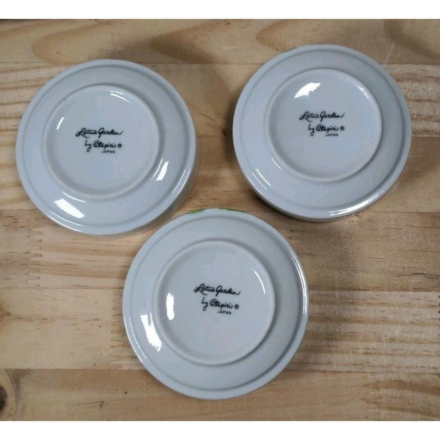 Vintage Otagiri Lotus Garden Bowls Set of 3 Japan Floral Mini Bowls 3"