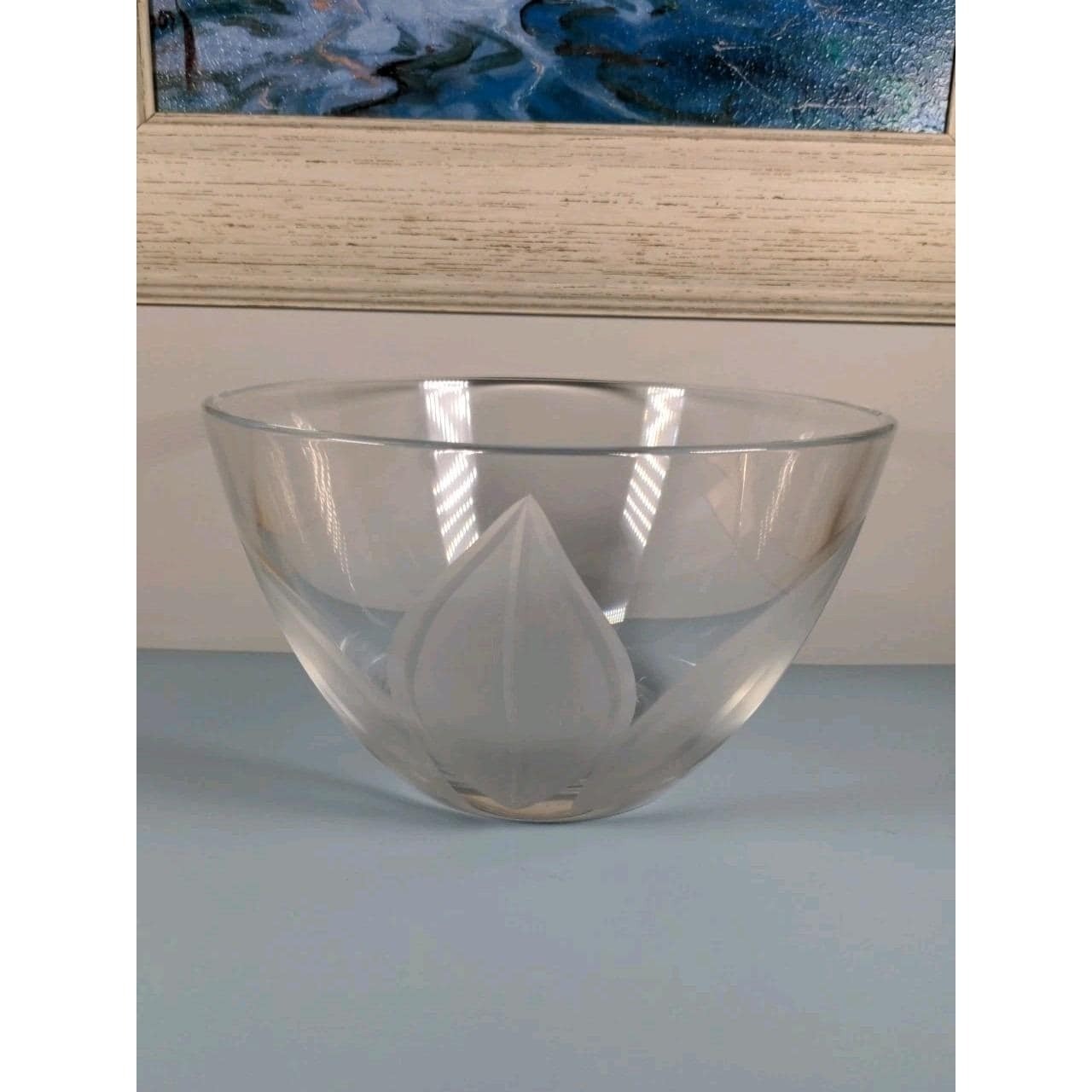 Vintage Crystal Glass Bowl Frosted Leaf Design Clear Decorative Bowl