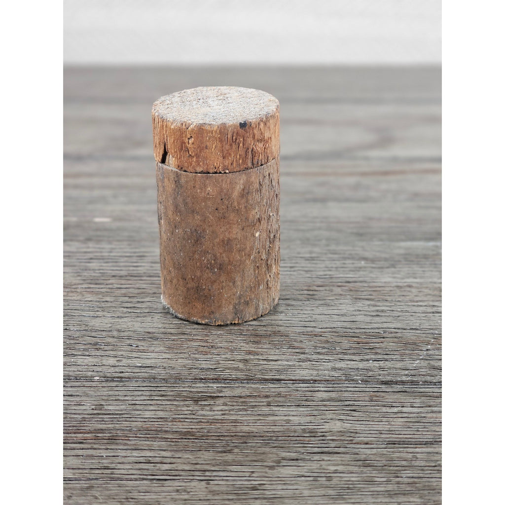 Antique Cork Cylinder Box Primitive Small Lidded Container 3.5"
