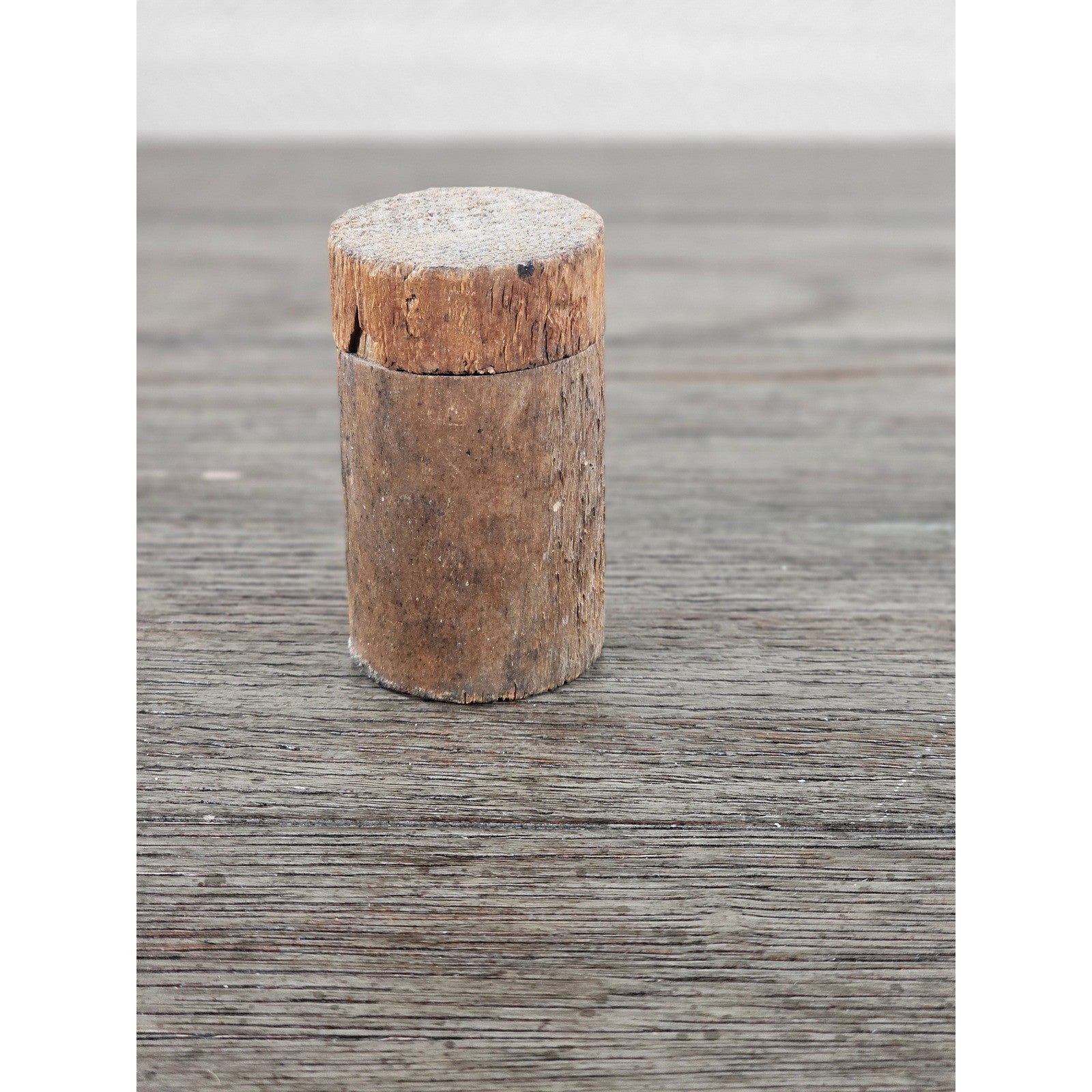 Antique Cork Cylinder Box Primitive Small Lidded Container 3.5"