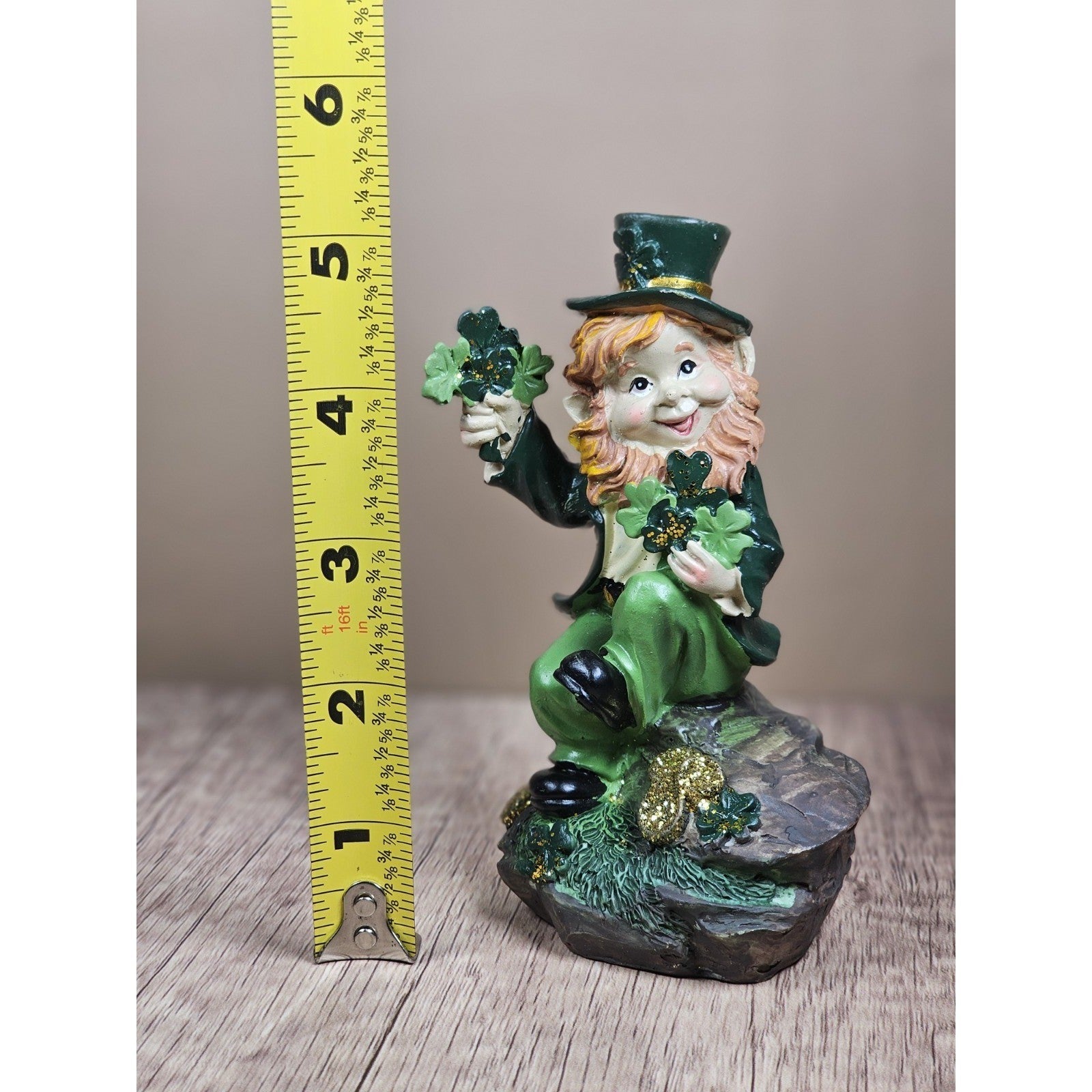 Vintage Saint Patrick's Day Leprechaun Pottery Figurine with Shamrocks