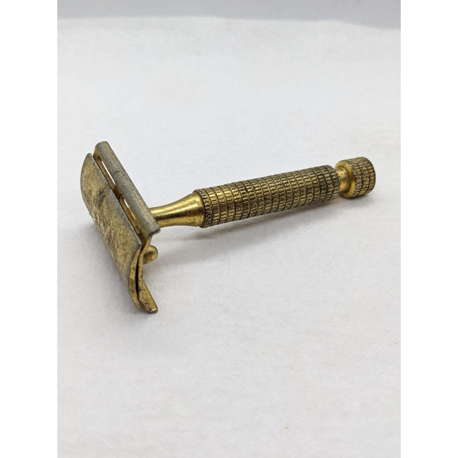 Vintage STAR Gold Tone Safety Razor Textured Handle