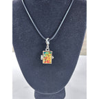 Vintage Stained Glass Locket Necklace Religious Pendant Charm
