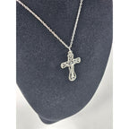 Vintage Silver Tone Filigree Crucifix Necklace Christian Cross