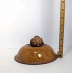 Terrafirma Ellen Evans Pottery 1998 Lid Garlic Brown Glaze Ceramic Covered Bowl