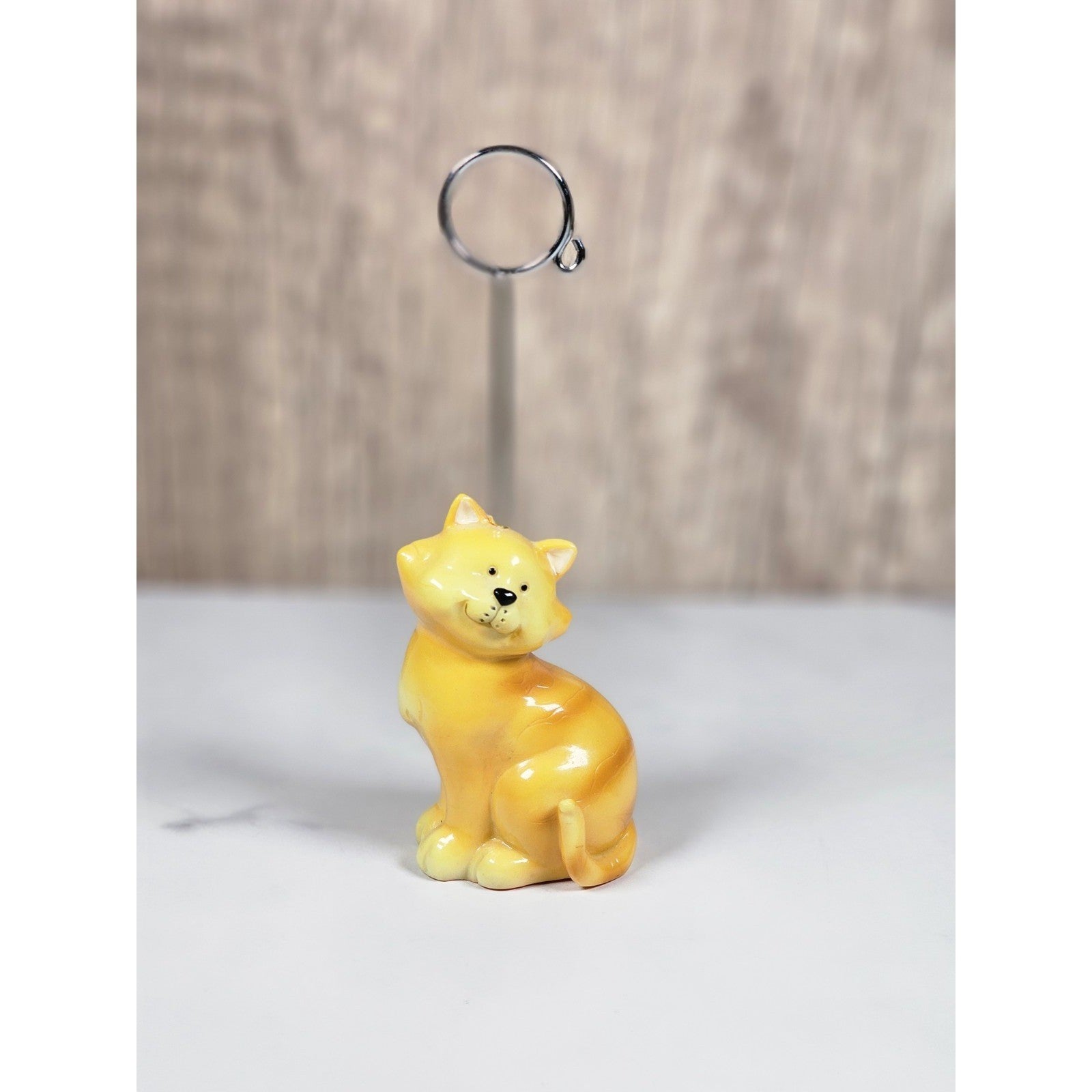 Vintage Ceramic Cat Card Holder Orange Desk Organizer Cute Feline Decor