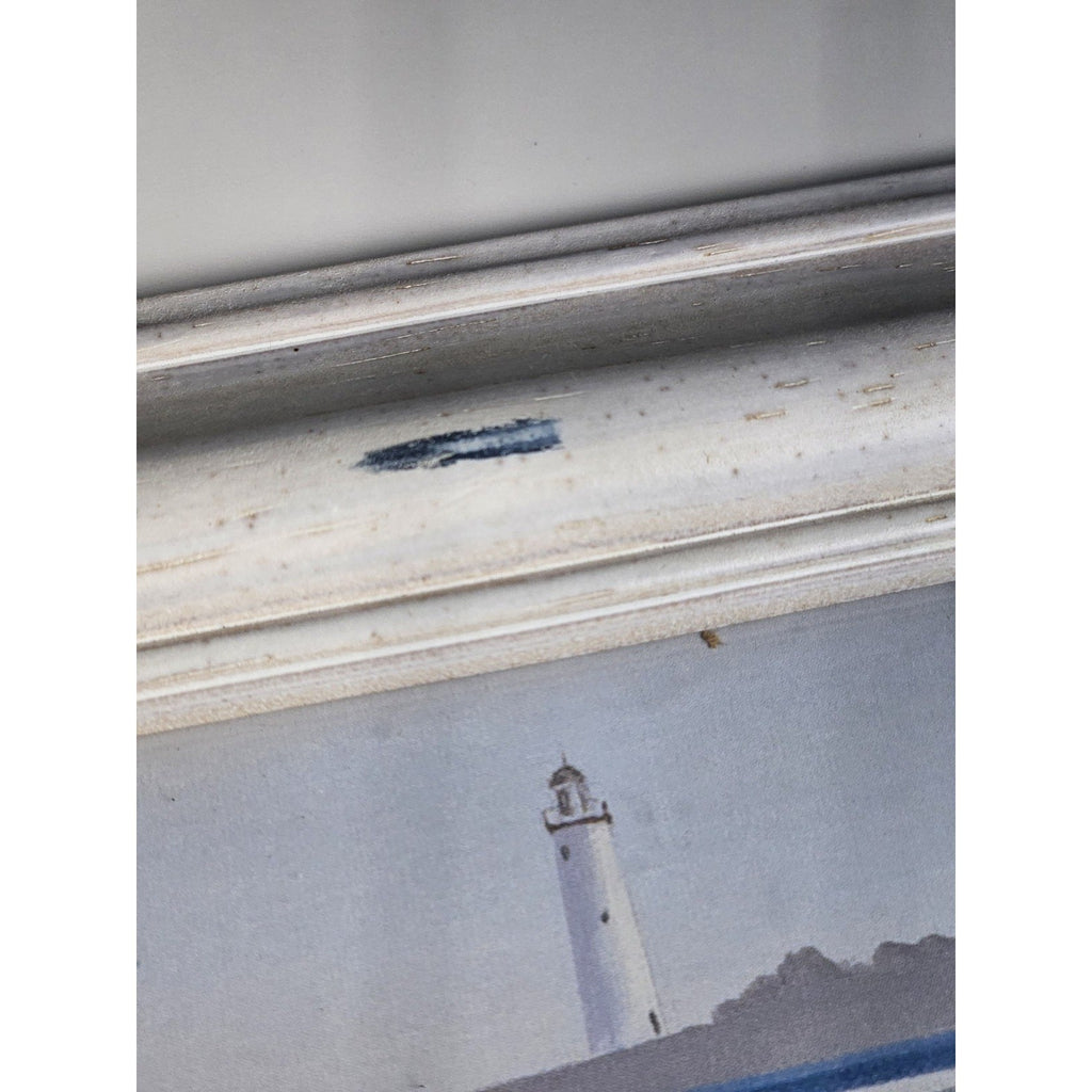 Signed Coastal Shorebirds Artwork With Lighthouse Framed Nautical Wall Art