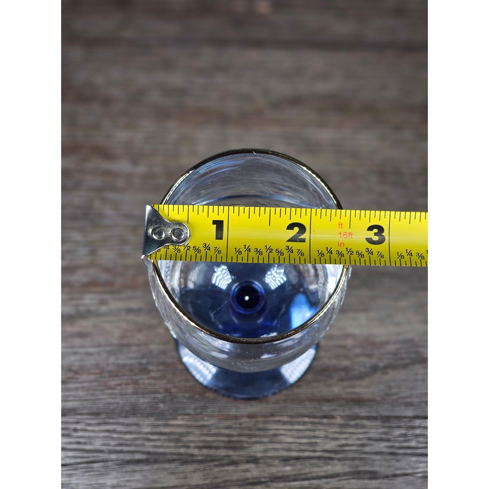 Vintage Blue Stem Wine Glass Clear Etched Bowl 8 Inch Goblet