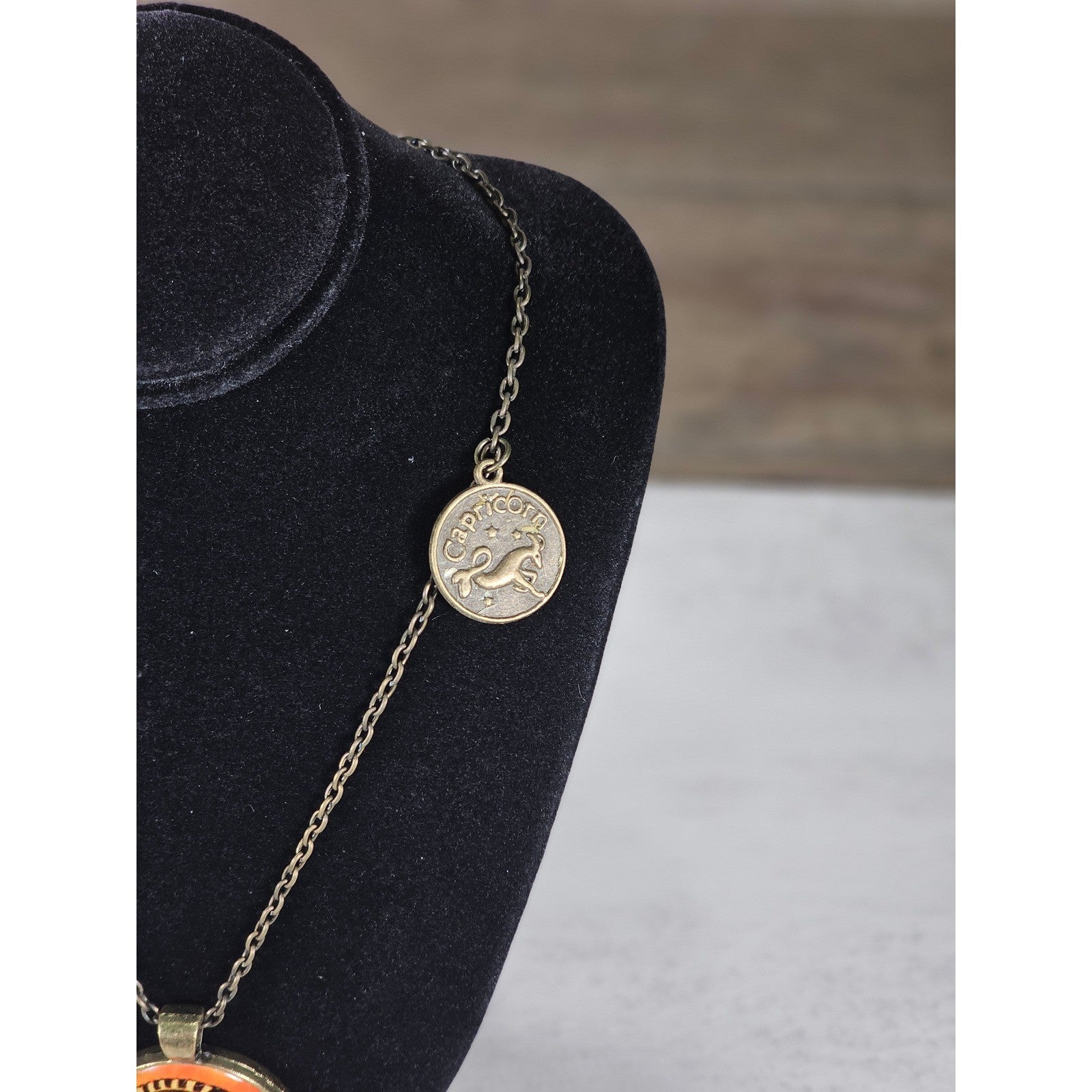 Vintage Oval Art Pendant Necklace Boho Goat Image Brass Tone