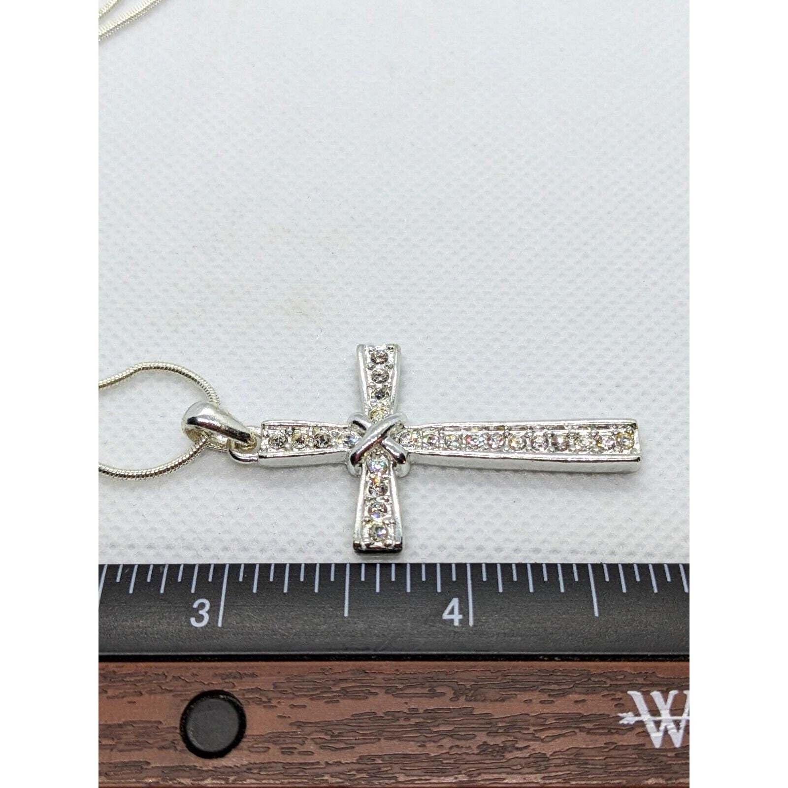 BMNY Silver Plated CZ Cross Necklace 18 Inch Chain Religious Jewelry