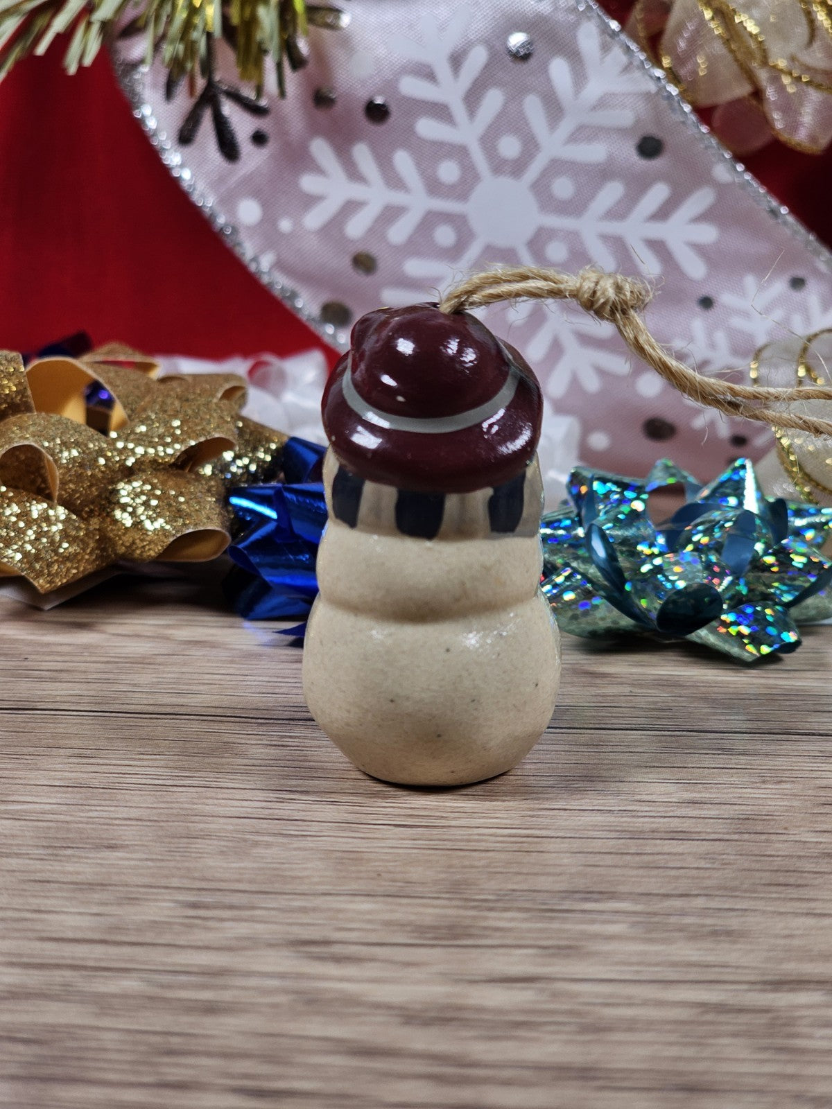 Vintage Snowwoman Christmas Ornament 2" Tall Personalized Name Cynthia Folk Art