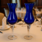 Vintage Blue Optic Swirl Wine Goblets Set of 2 Tall Twisted Stem Glass
