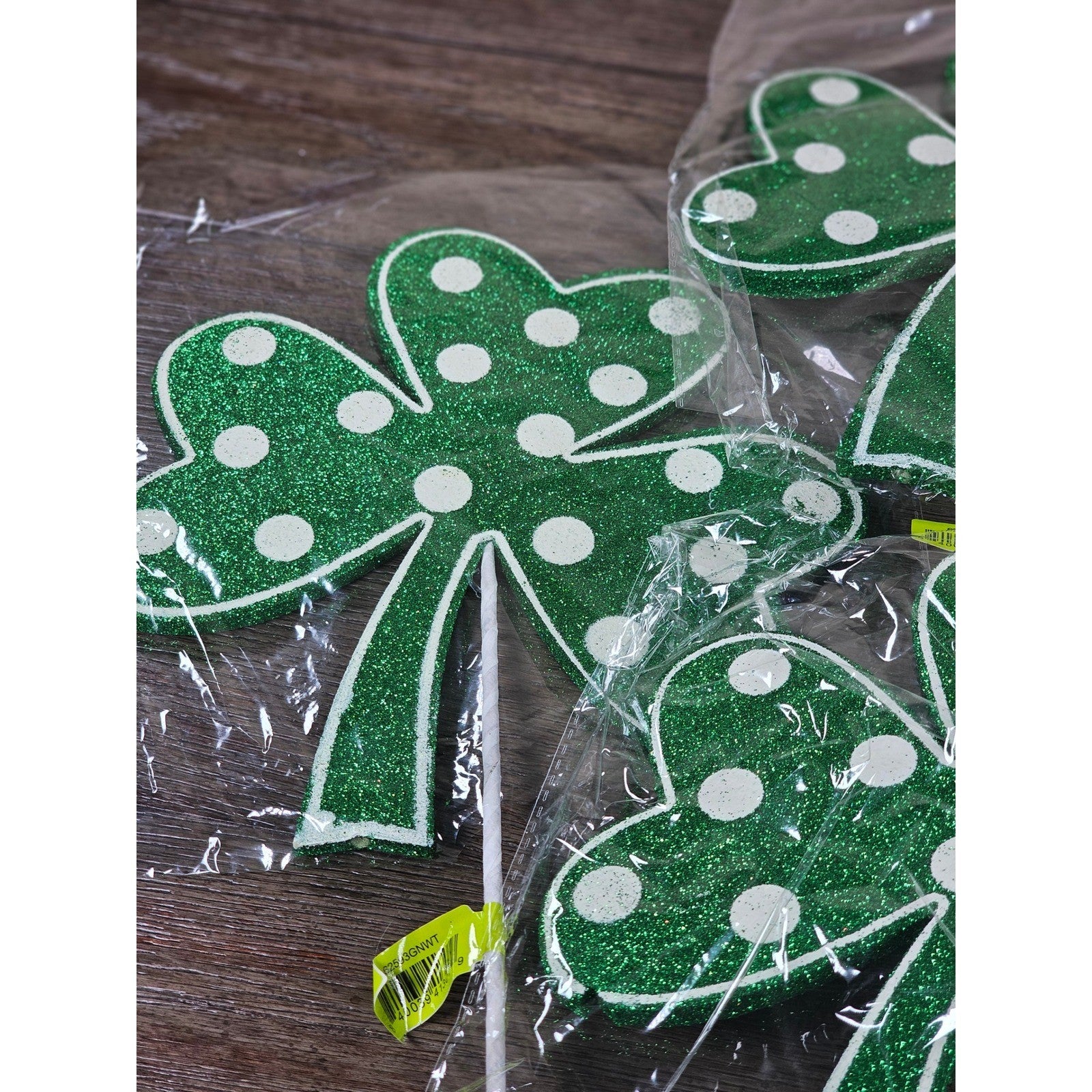 Set of 4 Green Polka Dot Clover Sprays 19" Glitter St Patrick Picks