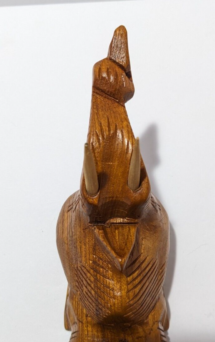 Vintage Hand Carved Teak Wood Elephant Bookend — Rustic Single Teak Elephant