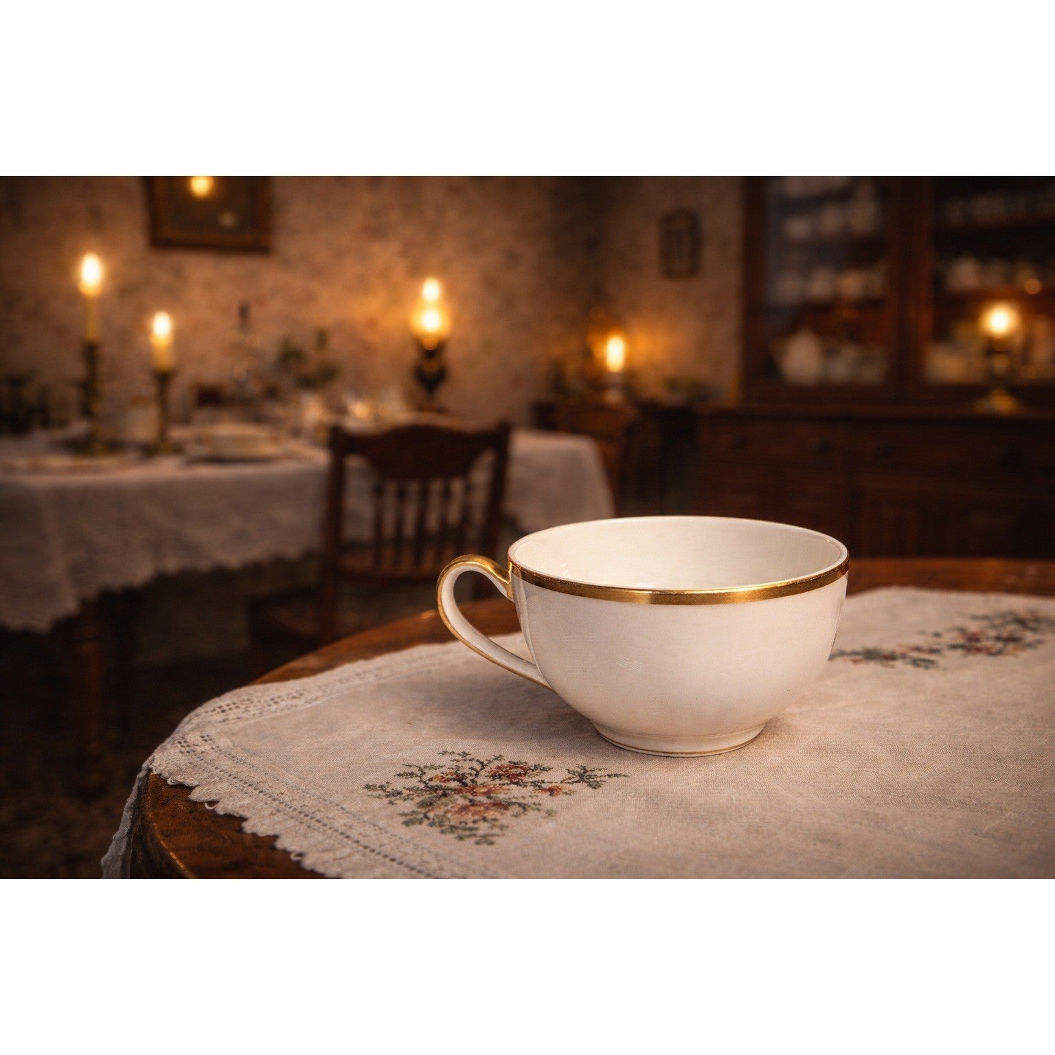 Theodore Haviland New York White Porcelain Teacup with Gold Trim