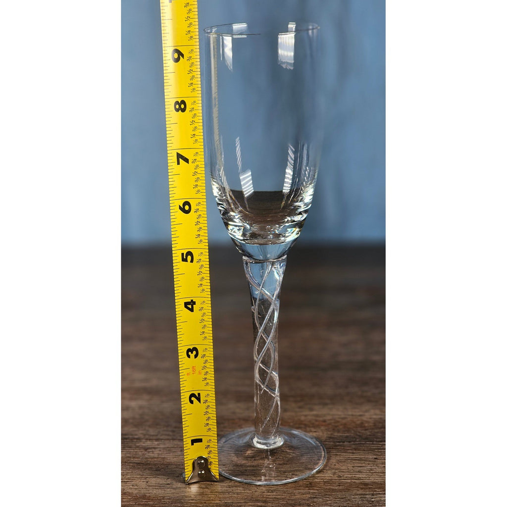 Vintage Twisted Stem Champagne Flutes Set of 2 Clear Glass 9.5 Inch