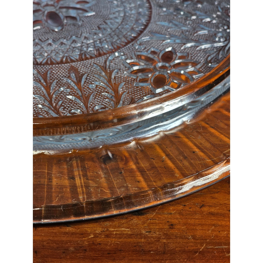 Vintage Pressed Glass Floral Cake Plate | 13" Clear Glass Serving Platter