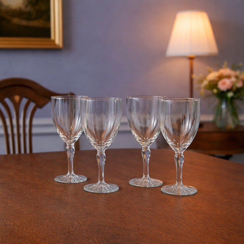 Set of 4 Vintage Crystal Water Goblets – Optic Pattern & Starburst Base
