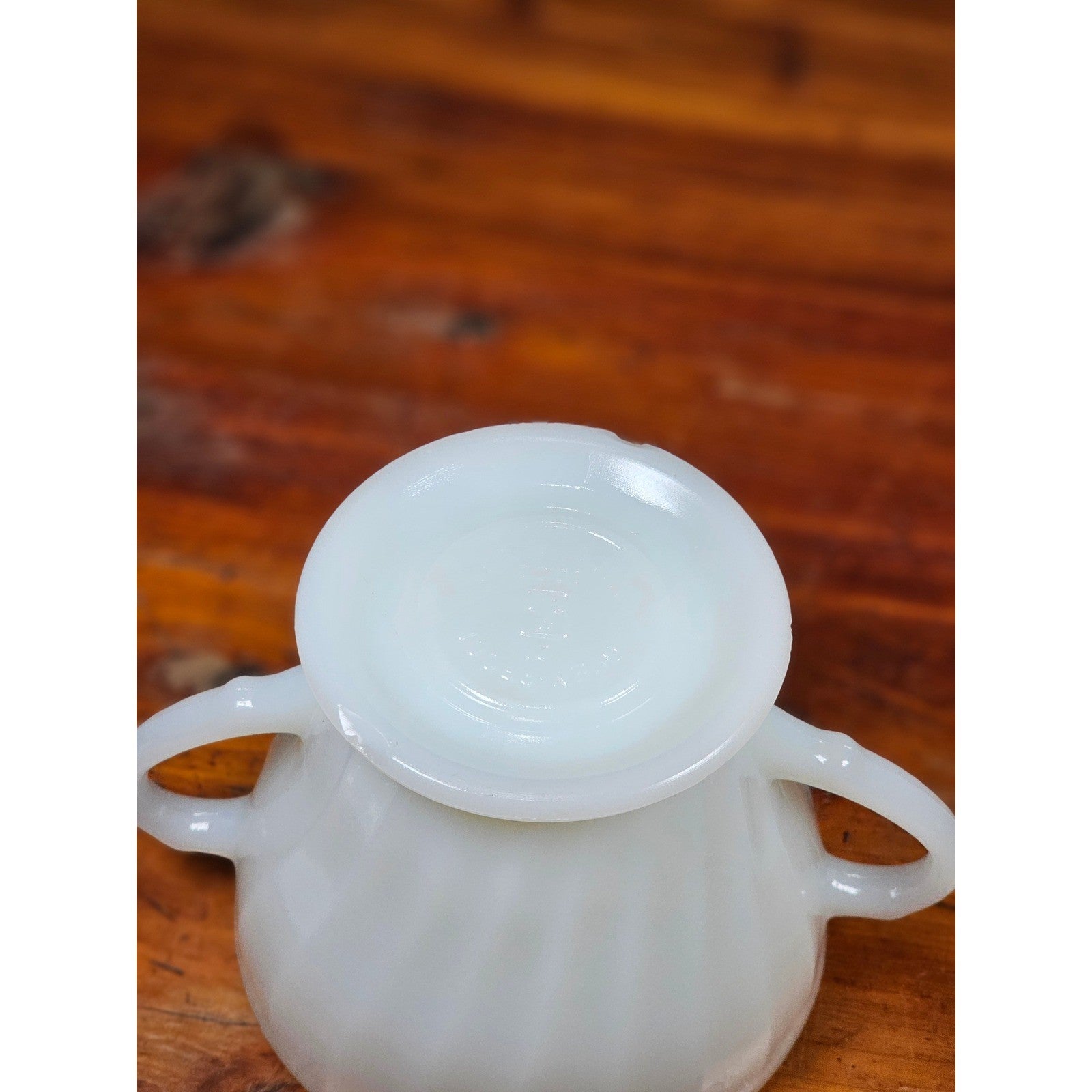 Vintage Milk Glass Sugar Bowl with Lid Gold Trim Fluted Handles