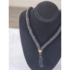 Vintage Black Beaded Tassel Necklace Boho Wood Accent Pendant