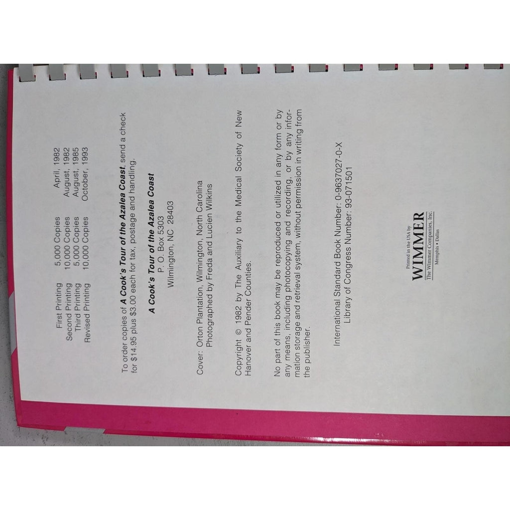 1985 Azalea Coast Cookbook Wilmington NC Spiral Community Book