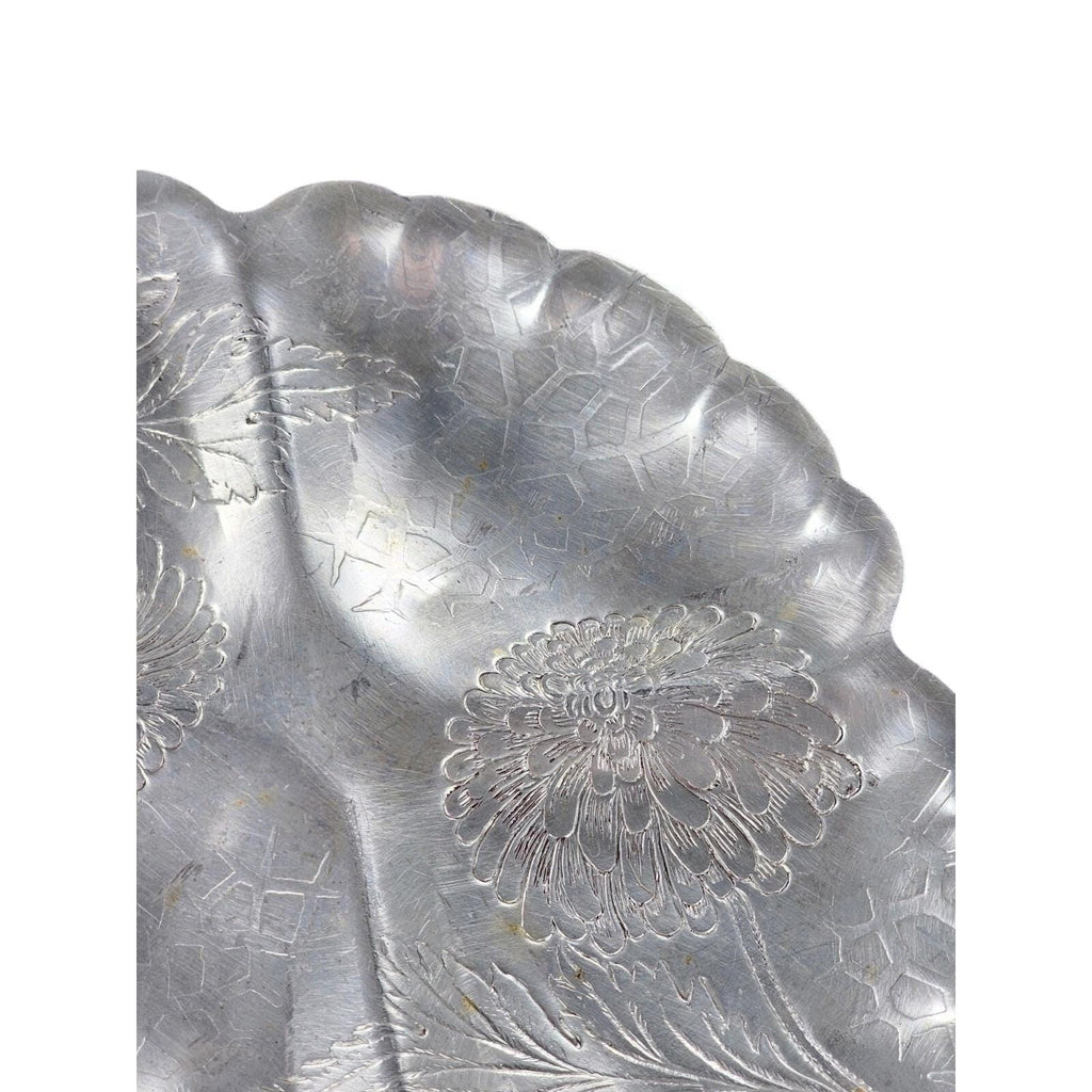 Vintage Forman Etched Aluminum Tray Oval Floral Sectioned Serving Tray 9.5"