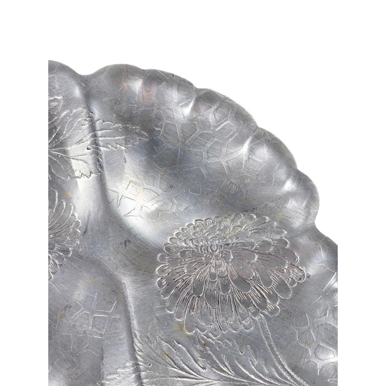 Vintage Forman Etched Aluminum Tray Oval Floral Sectioned Serving Tray 9.5"