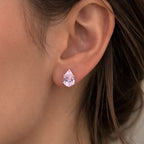 Vintage Pink Teardrop Stud Earrings Silver Tone Used