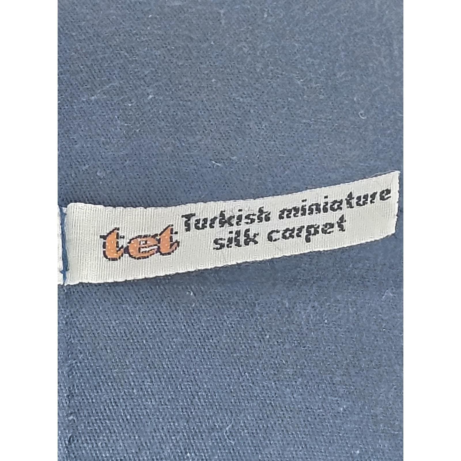 Vintage Turkish Carpet Pillow 9x6 Embroidered Silk Accent Cushion