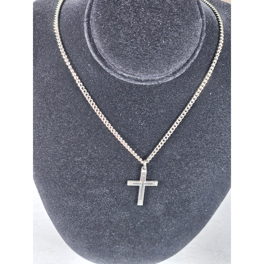 Vintage Silver Tone Cross Necklace with Chain Christian Jewelry