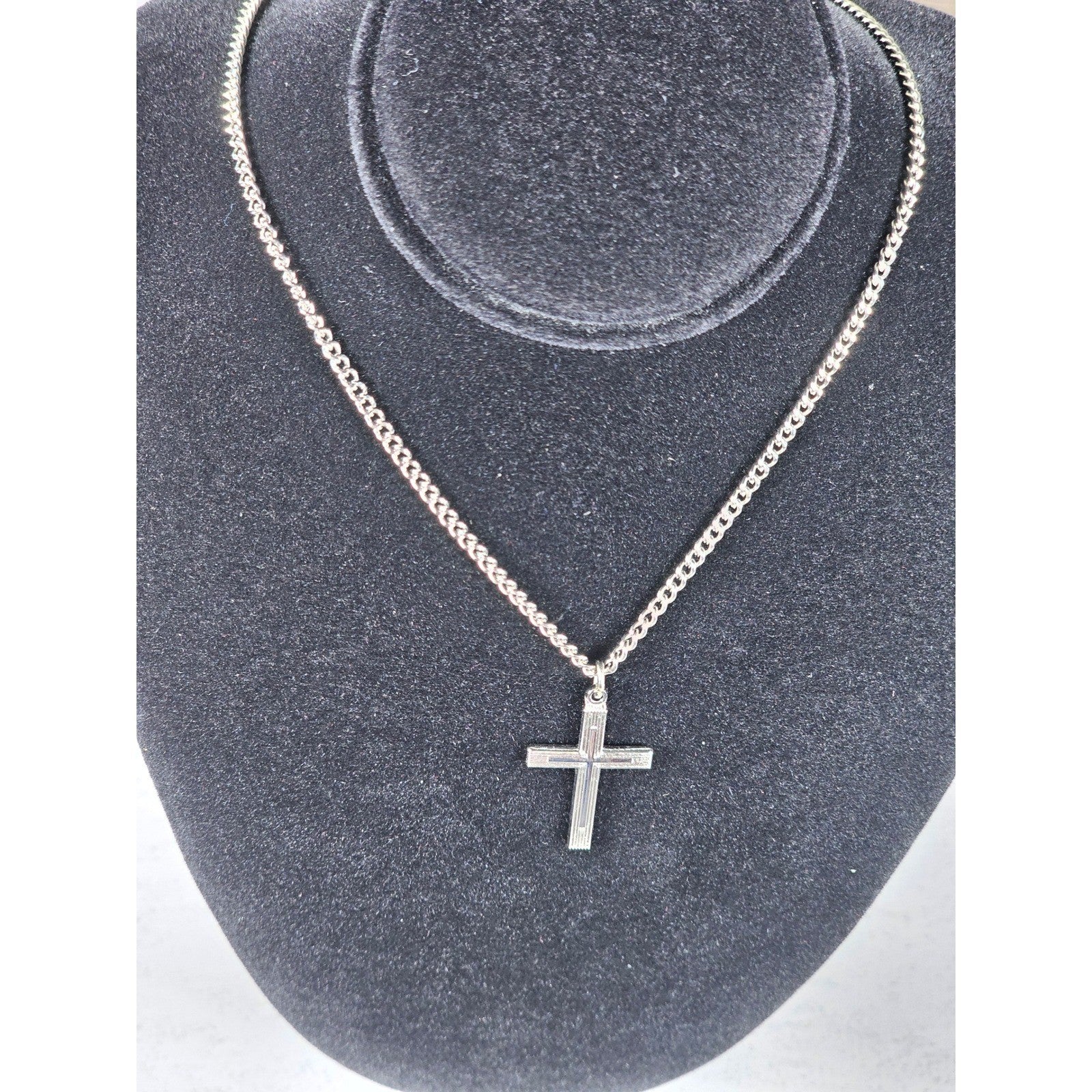 Vintage Silver Tone Cross Necklace with Chain Christian Jewelry