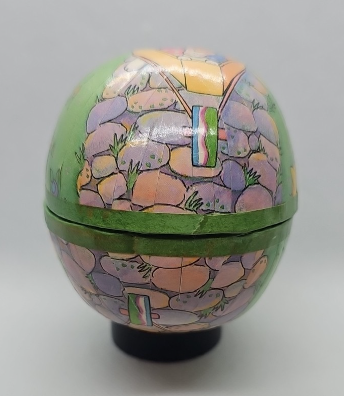 Vintage Paper Mache Egg Rabbit with Wheelbarrow Full of Eggs