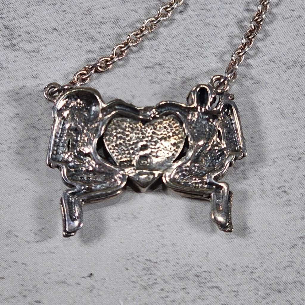 Vintage Sterling Silver Diver Heart Necklace Red Enamel Pendant