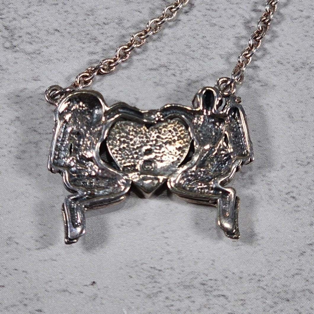 Vintage Sterling Silver Diver Heart Necklace Red Enamel Pendant