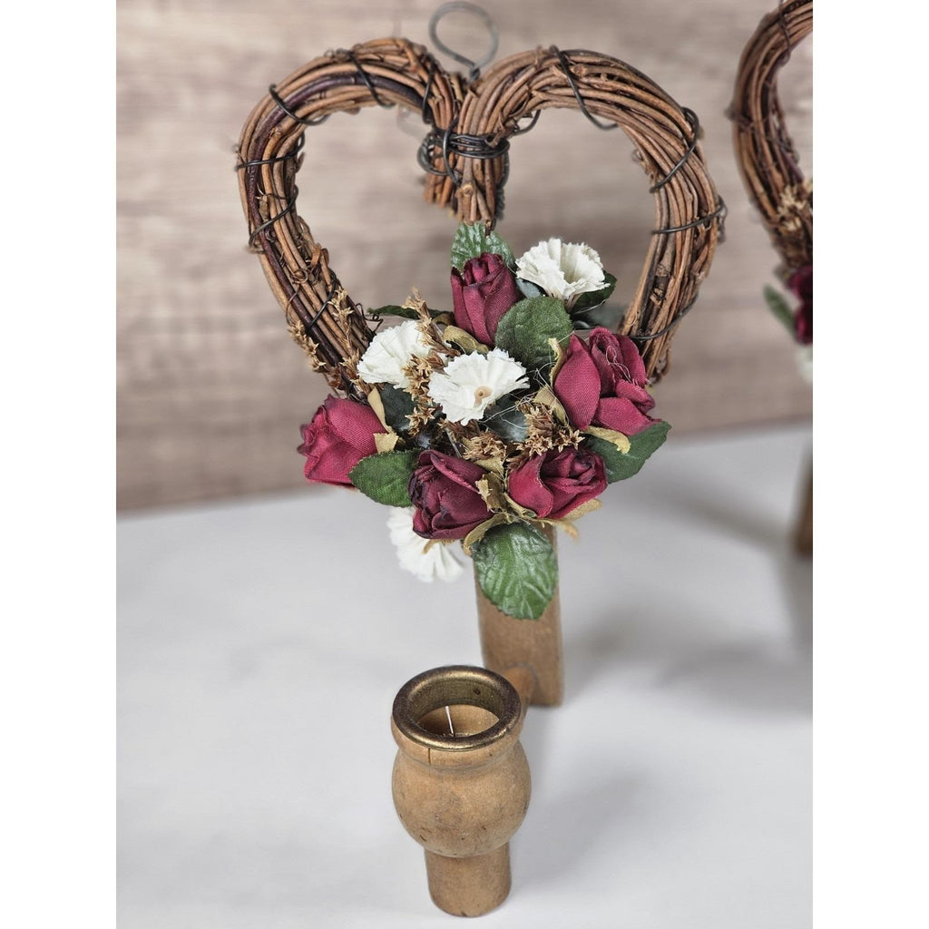 Vintage Grapevine Heart Wall Sconces Set of 2 Rustic Floral Candle Holders