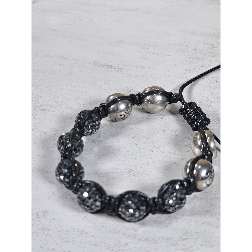 Adjustable Om Bracelet Black Cord Rhinestone Bead Spiritual Bracelet