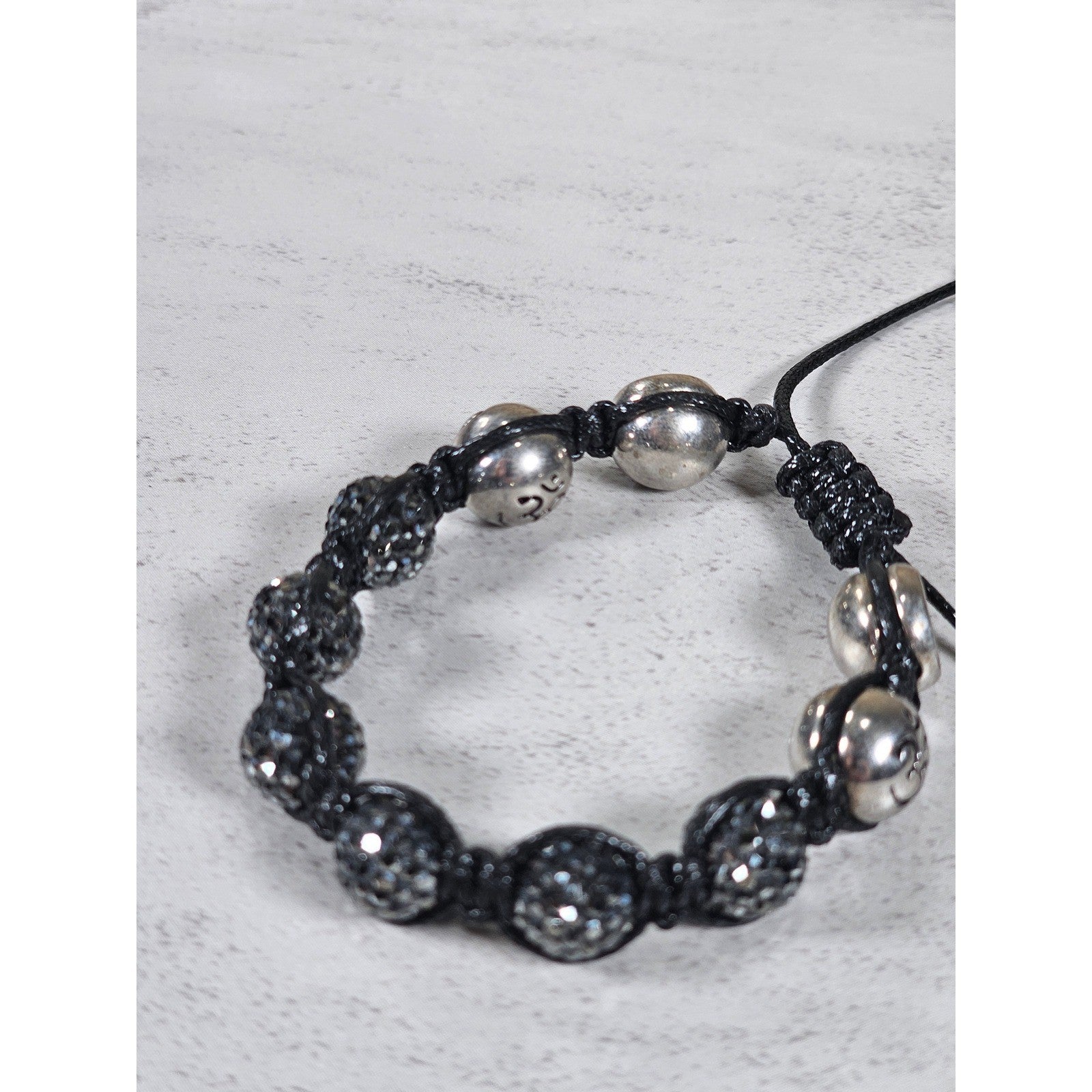 Adjustable Om Bracelet Black Cord Rhinestone Bead Spiritual Bracelet