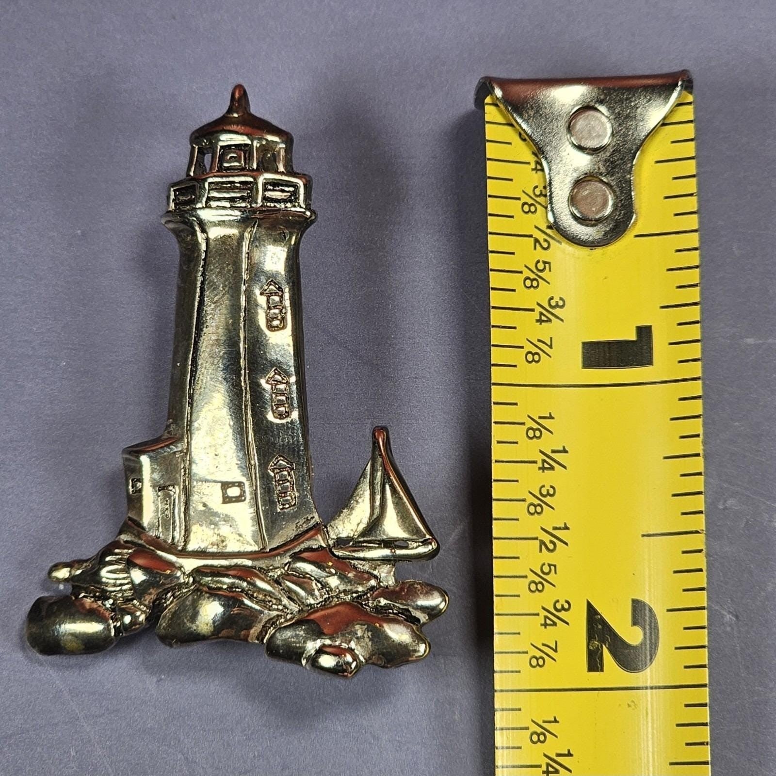 Vintage Gold Bronze Tone Lighthouse Sailboat Brooch Nautical Maritime Pin
