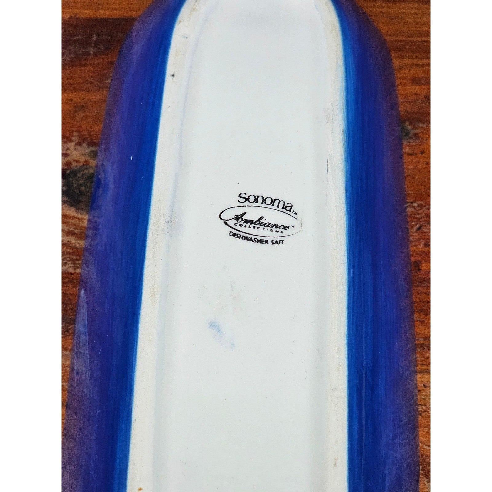 Blue Ceramic Wine Bottle Shaped Serving Dish with Chardonnay Scene NAPA VALLEY