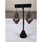 Boho Antique Gold Filigree Teardrop Chandelier Earrings Plum Shell Dangle Charms