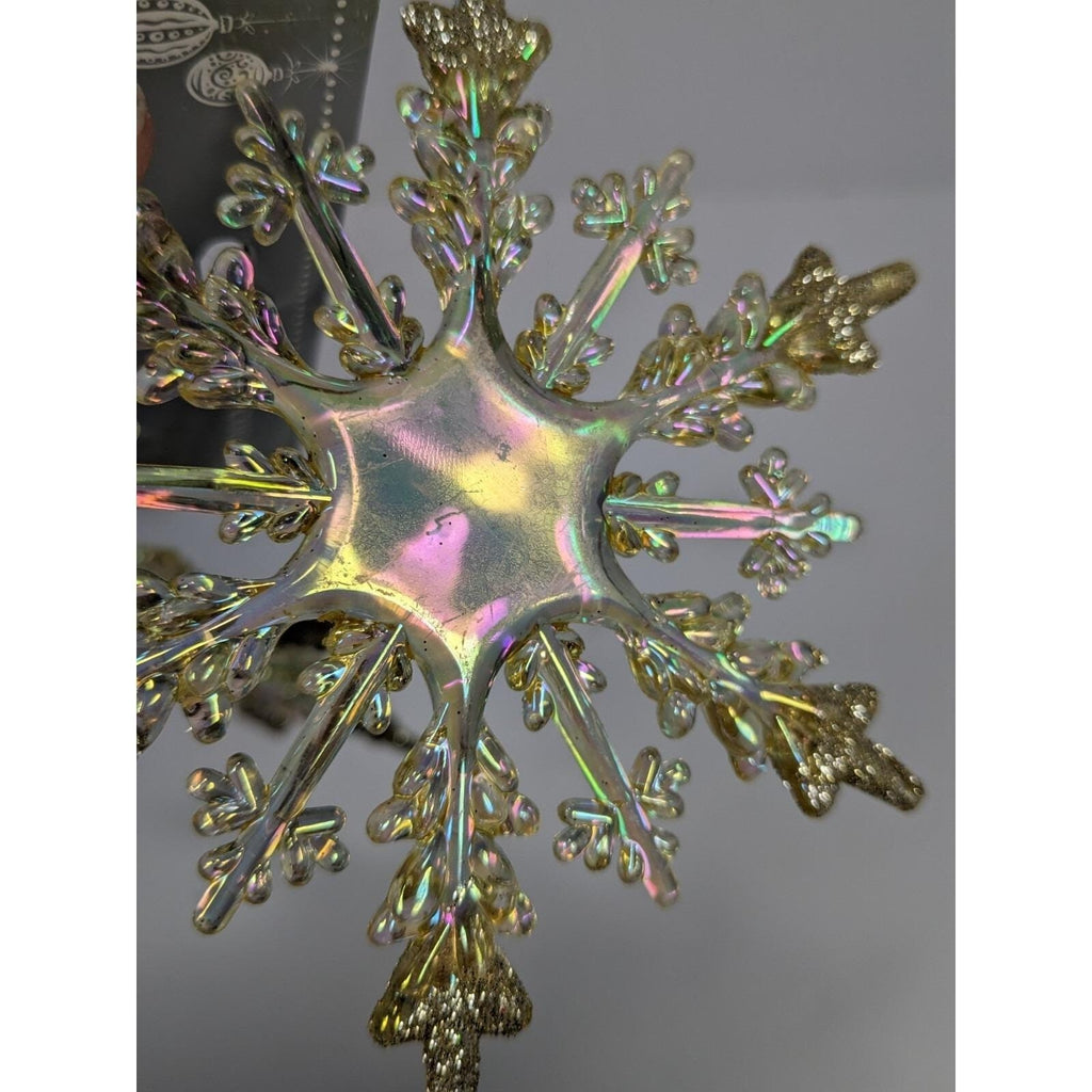 Snowflake Ornaments Set Prismatic Glitter 4 Inch Plastic